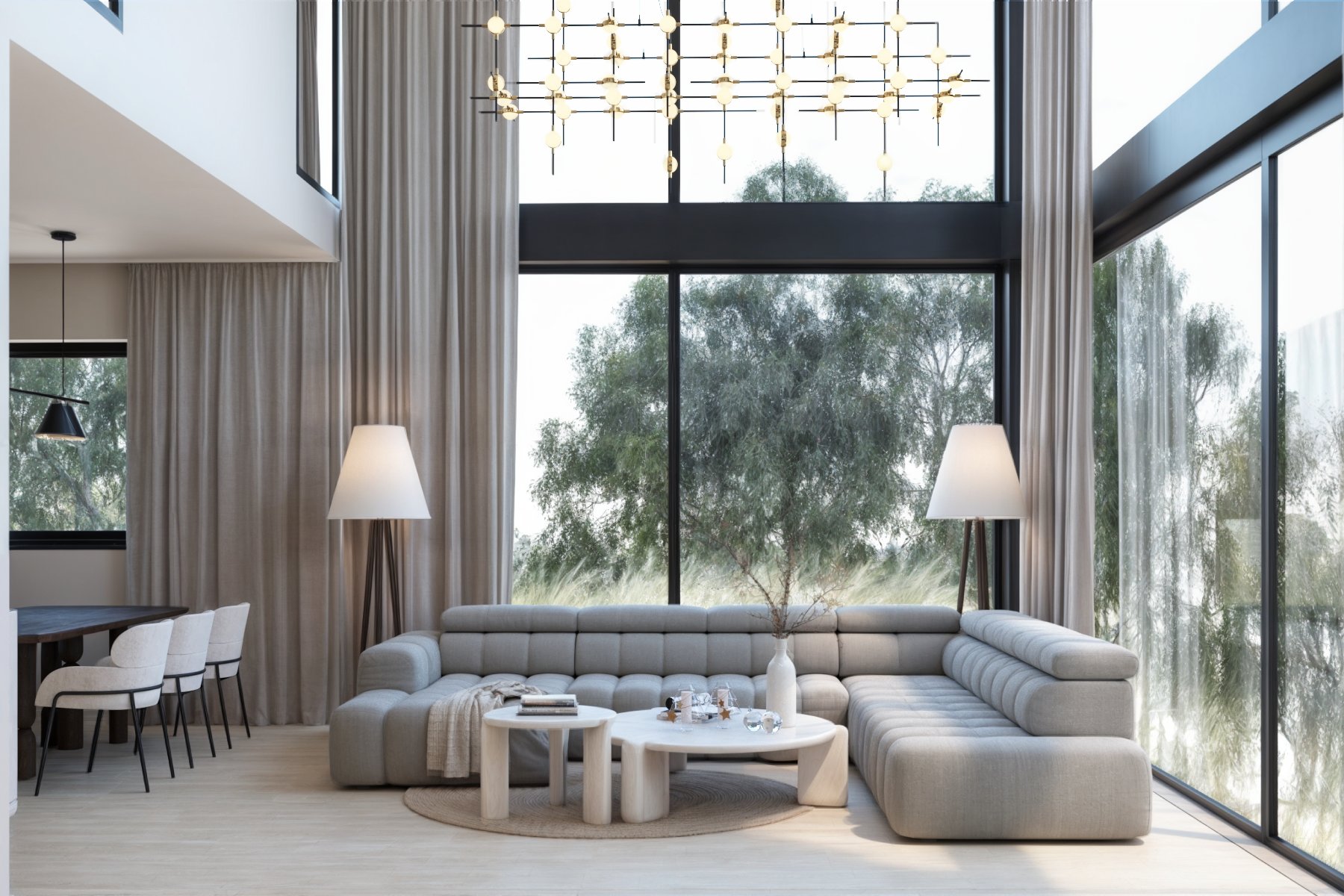 #salon z antresolą #wysokie okna w salonie #italux #kandela #drewniana podłoga